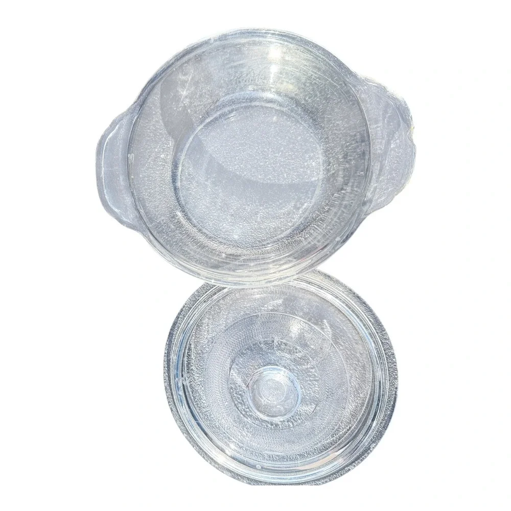 Fire King Casserole Dish 1 Pint Clear Glass Round Lidded Ovenware Vintage USA